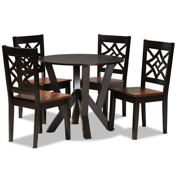 Baxton Studio Kaila Modern and Contemporary Two-Tone Dark Brown and Walnut Brown Finished Wood 5-Piece Dining Set 179-11389-10900-Zoro - main